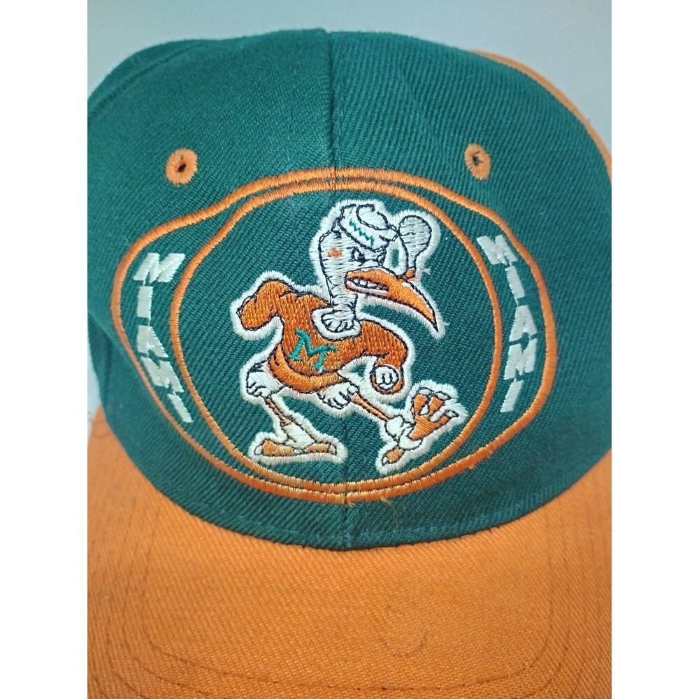 Vintage Miami Hurricanes Snapback Hat Adjustable NCAA Cap | Retro Green Orange